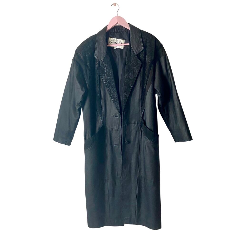 VTG Winlit Black Leather Long Duster Trench Coat